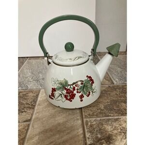 Charter Club Summer Grove Vintage 1997 Enamel Tea Kettle Fruit Pear Berries